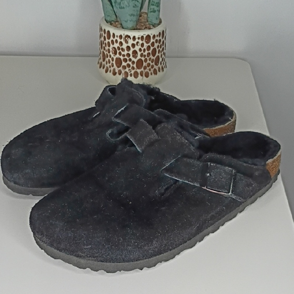 Black Suede Slip-On Clog with Buckle - Women